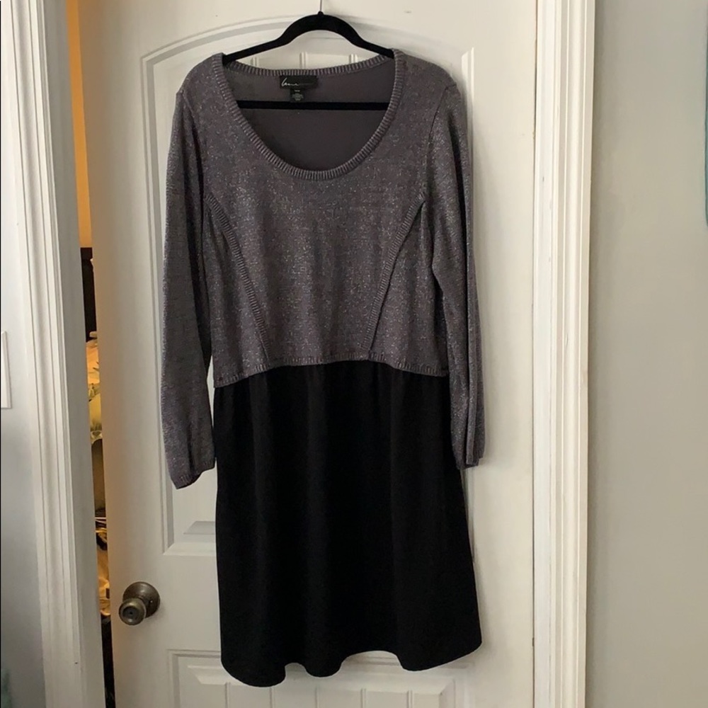 Grey shimmer and black sweater dress